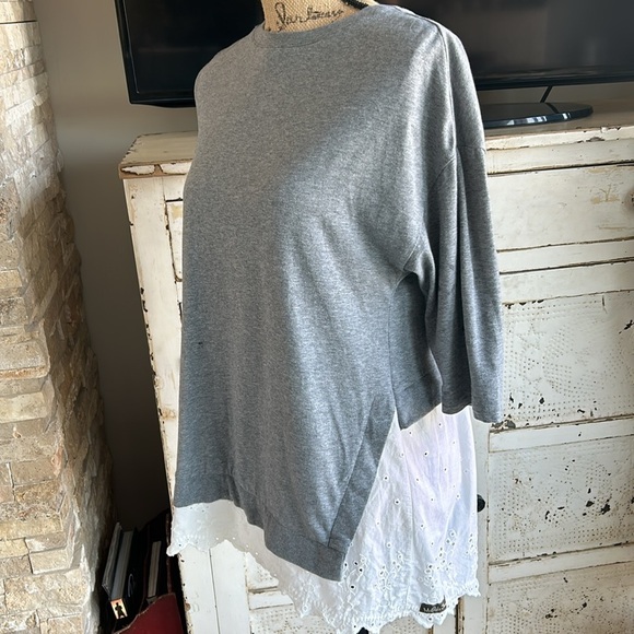 Matilda Jane Jane in the Clouds gray tunic eyelet top open back with ribbon tie - Picture 3 of 16